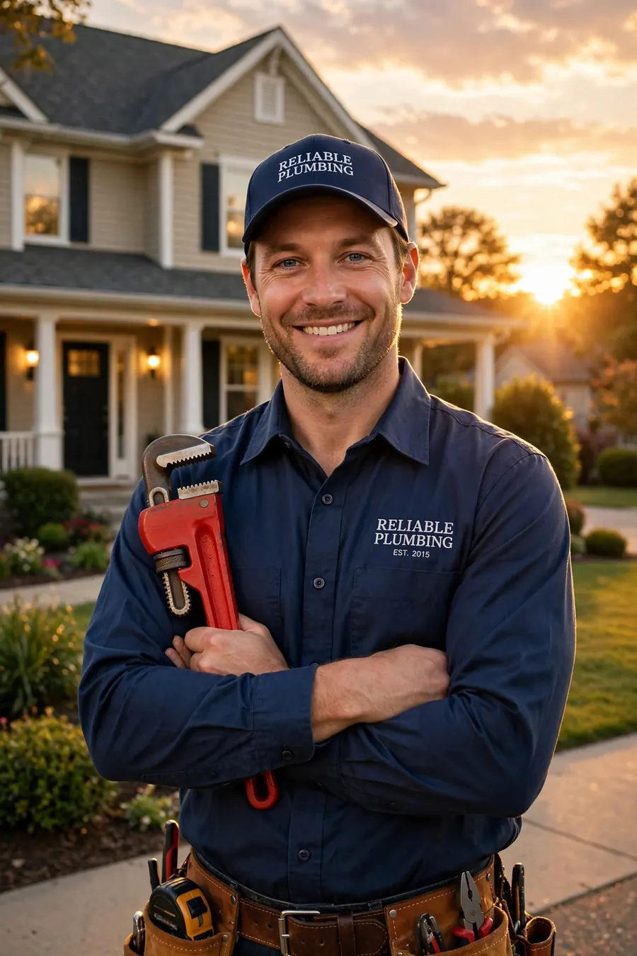 Hampton-Plumber technician outside a Hampton home near the water